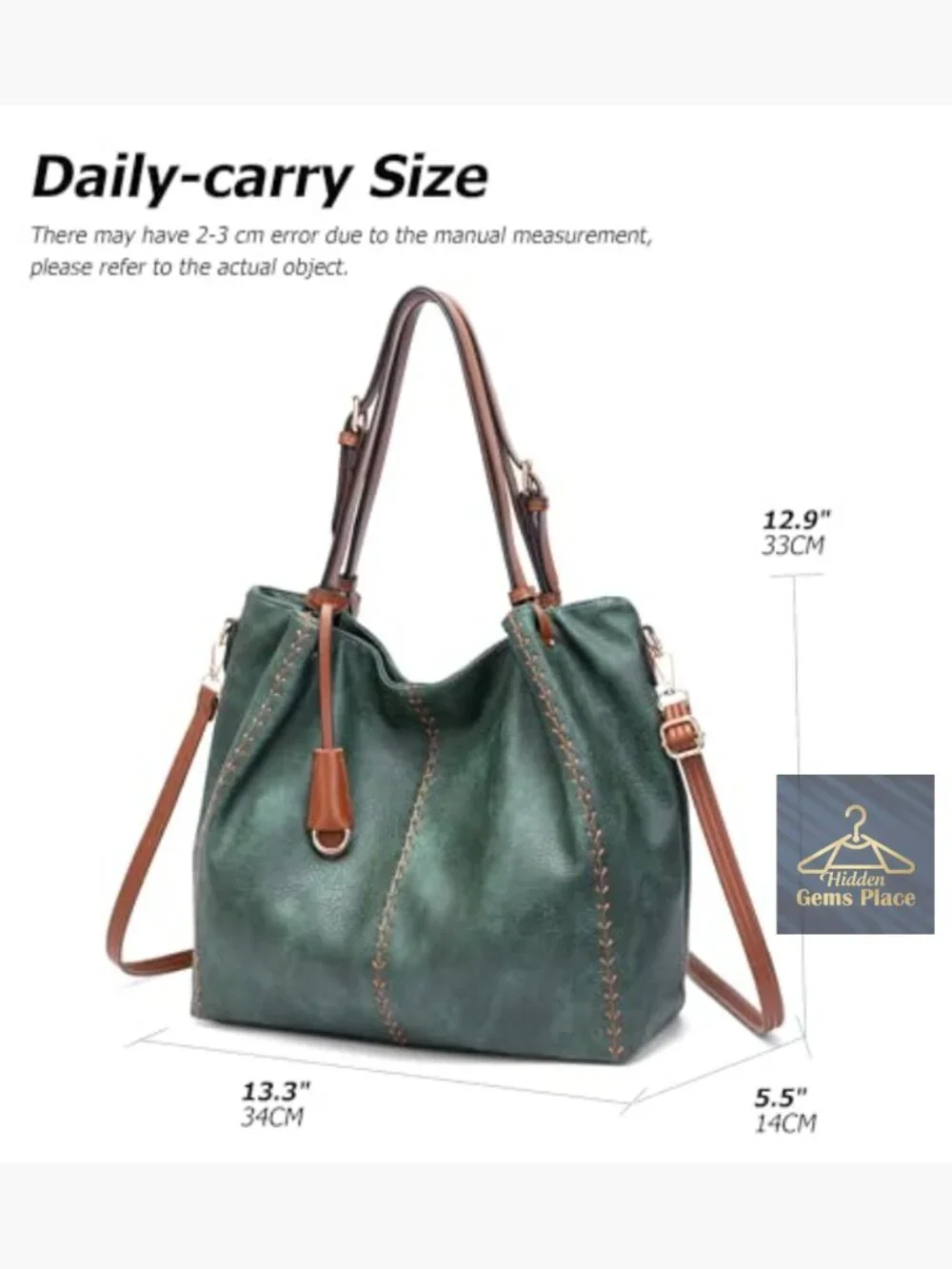 Vintage PU Hobo Shoulder Bag Bucket Tote Rivet Detail Purse